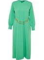 Trendyol Green Crepe Evening Dress with a Chain Waist and a Chain Belt, in a comfortable fit