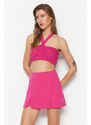 Trendyol Fuchsia Double Slit Super Mini Weave Shorts Skirt