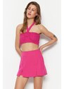 Trendyol Fuchsia Double Slit Super Mini Weave Shorts Skirt