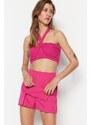 Trendyol Fuchsia Double Slit Super Mini Weave Shorts Skirt