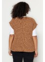 Trendyol Curve Velbloudí vyšívaný pletený svetr s výstřihem do V
