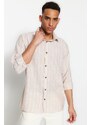 Trendyol Beige Regular Fit Shirt Collar Striped Shirt