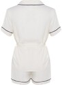 Trendyol Beige Belted Piping Detailed Shirt-Shorts Woven Pajamas Set