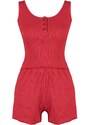 Trendyol Red Button Detailed Ribbed Cotton Singlet-Short Knitted Pajamas Set