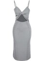 Trendyol Gray Fitted Evening Dress with Window/Cut Out Detailed in Knitting