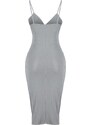 Trendyol Gray Fitted Evening Dress with Window/Cut Out Detailed in Knitting