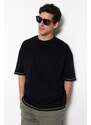 Trendyol Black Oversize/Wide Cut Crew Neck Short Sleeve Embroidered 100% Cotton T-Shirt