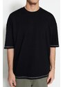 Trendyol Black Oversize/Wide Cut Crew Neck Short Sleeve Embroidered 100% Cotton T-Shirt