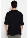 Trendyol Black Oversize/Wide Cut Crew Neck Short Sleeve Embroidered 100% Cotton T-Shirt