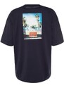 Trendyol Navy Blue Oversize/Wide Cut 100% Cotton Tropical Back Printed T-Shirt