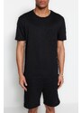 Trendyol Black Men's Regular/Regular Cut Tshirt-Shorts Cotton Tracksuit Set