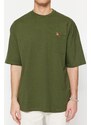 Trendyol Khaki Oversize/Wide-Fit Pocket Paperclip Embroidered Short Sleeve 100% Cotton T-Shirt