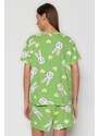 Trendyol Green 100% Cotton Heart Rabbit Pattern T-shirt-Shorts Knitted Pajamas Set
