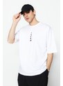 Trendyol White Oversize/Wide Cut Far East Text Printed Short Sleeve 100% Cotton T-Shirt