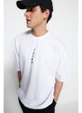 Trendyol White Oversize/Wide Cut Far East Text Printed Short Sleeve 100% Cotton T-Shirt