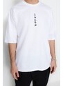 Trendyol White Oversize/Wide Cut Far East Text Printed Short Sleeve 100% Cotton T-Shirt