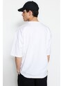 Trendyol White Oversize/Wide Cut Far East Text Printed Short Sleeve 100% Cotton T-Shirt