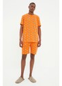 Trendyol Orange Regular Fit Koala Printed Knitted Shorts Pajamas Set