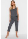 Trendyol Anthracite Cotton Halter Collar Undershirt-Capri Knitted Pajama Set