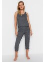 Trendyol Anthracite Cotton Halter Collar Undershirt-Capri Knitted Pajama Set