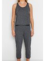 Trendyol Anthracite Cotton Halter Collar Undershirt-Capri Knitted Pajama Set