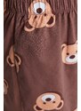 Trendyol Brown 100% Cotton Teddy Bear Patterned T-shirt-Shorts Knitted Pajamas Set