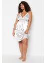 Trendyol Curve Weaving Lace Nightgown in Ecru Satin