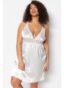 Trendyol Curve Weaving Lace Nightgown in Ecru Satin