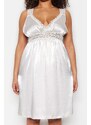 Trendyol Curve Weaving Lace Nightgown in Ecru Satin