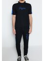 Trendyol Black Men's Tracksuit Set Regular/Regular Cut Paneled Text Printed