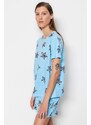 Trendyol Blue 100% Cotton Star Pattern T-shirt-Shorts Knitted Pajamas Set