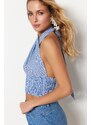 Trendyol Blue Striped Crop Woven Cross-Purchase See-through See-through Blouse