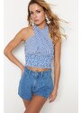 Trendyol Blue Striped Crop Woven Cross-Purchase See-through See-through Blouse