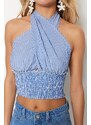 Trendyol Blue Striped Crop Woven Cross-Purchase See-through See-through Blouse