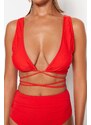 Trendyol Red Triangle Tie Bikini Top