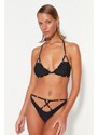 Trendyol Black Cut Out/Windowed High Leg Bikini Spodní díly