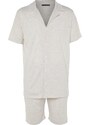 Trendyol Beige Relaxed Fit Shirt Collar Knitted Pajamas Set