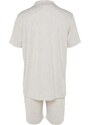 Trendyol Beige Relaxed Fit Shirt Collar Knitted Pajamas Set