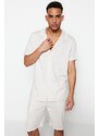 Trendyol Beige Relaxed Fit Shirt Collar Knitted Pajamas Set