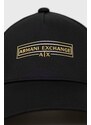 Bavlněná baseballová čepice Armani Exchange černá barva, s aplikací