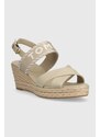 Sandály Tommy Hilfiger SEASONAL WEBBING MID WEDGE dámské, béžová barva, na klínku, FW0FW07091