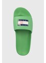 Pantofle Tommy Jeans FLAG PRINT POOL SLD dámské, zelená barva, EN0EN02108