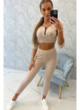 Kesi Žebrovaný crop top set světle béžový