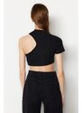 Trendyol Black Color Block Crew Neck Fitted/Situated Ribbed Flexible Knitted Blouse