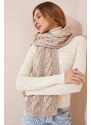 Happiness İstanbul Women's Beige Knitted Detailed Sweater Scarf