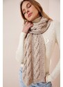 Happiness İstanbul Women's Beige Knitted Detailed Sweater Scarf