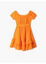 Koton Midi Dress With Belt Detailed Short Sleeves Ruffled Ruffles U Neck