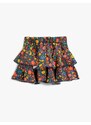 Koton Floral Mini Skirt with Ruffle Tiered Elastic Waist.