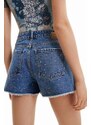 Bavlněné riflové kraťasy Desigual s aplikací, high waist