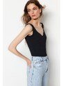 Trendyol Black Corduroy Sweetheart Bodysuit